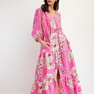 NWT 🌸 Easel Malibu Pink Floral Tiered Maxi Dress Plus🌸